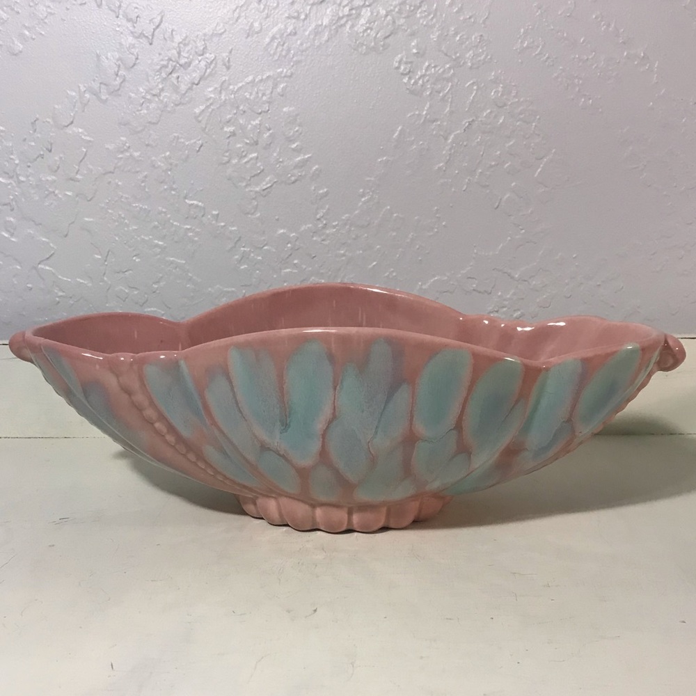 Royal Haeger Console Bowl Pink Aqua Seashell R 476